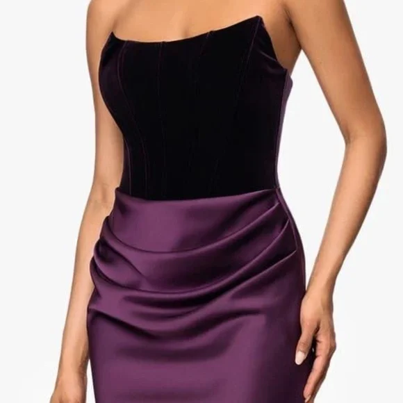 NEW Betsy & Adam PLUM Strapless CORSET Bustier VELVET & SATIN Draped GOWN 4 - Picture 5 of 13